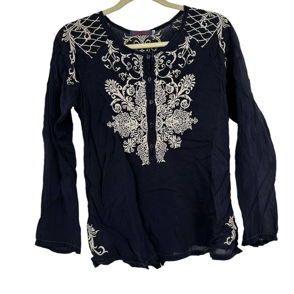 Johnny‎ Was Embroidered Navy Shirt Size XXSP